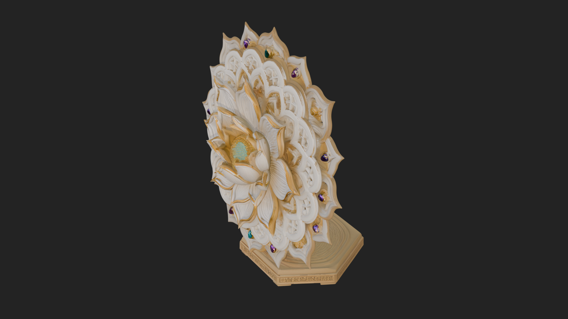Carved Lotus Bloom Ornament Design 3 3D Print Model 3D Model