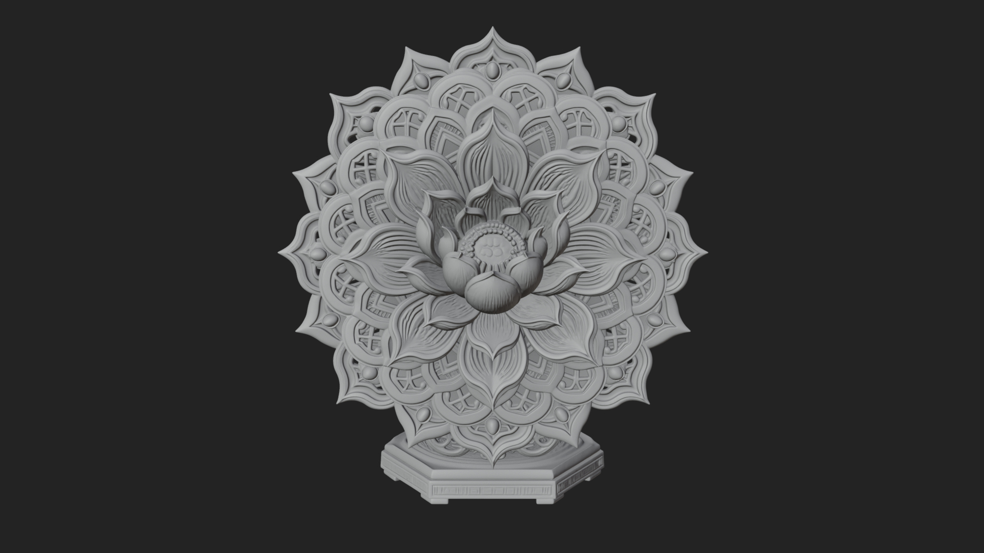 Carved Lotus Bloom Ornament Design 3 3D Print Model 3D Model