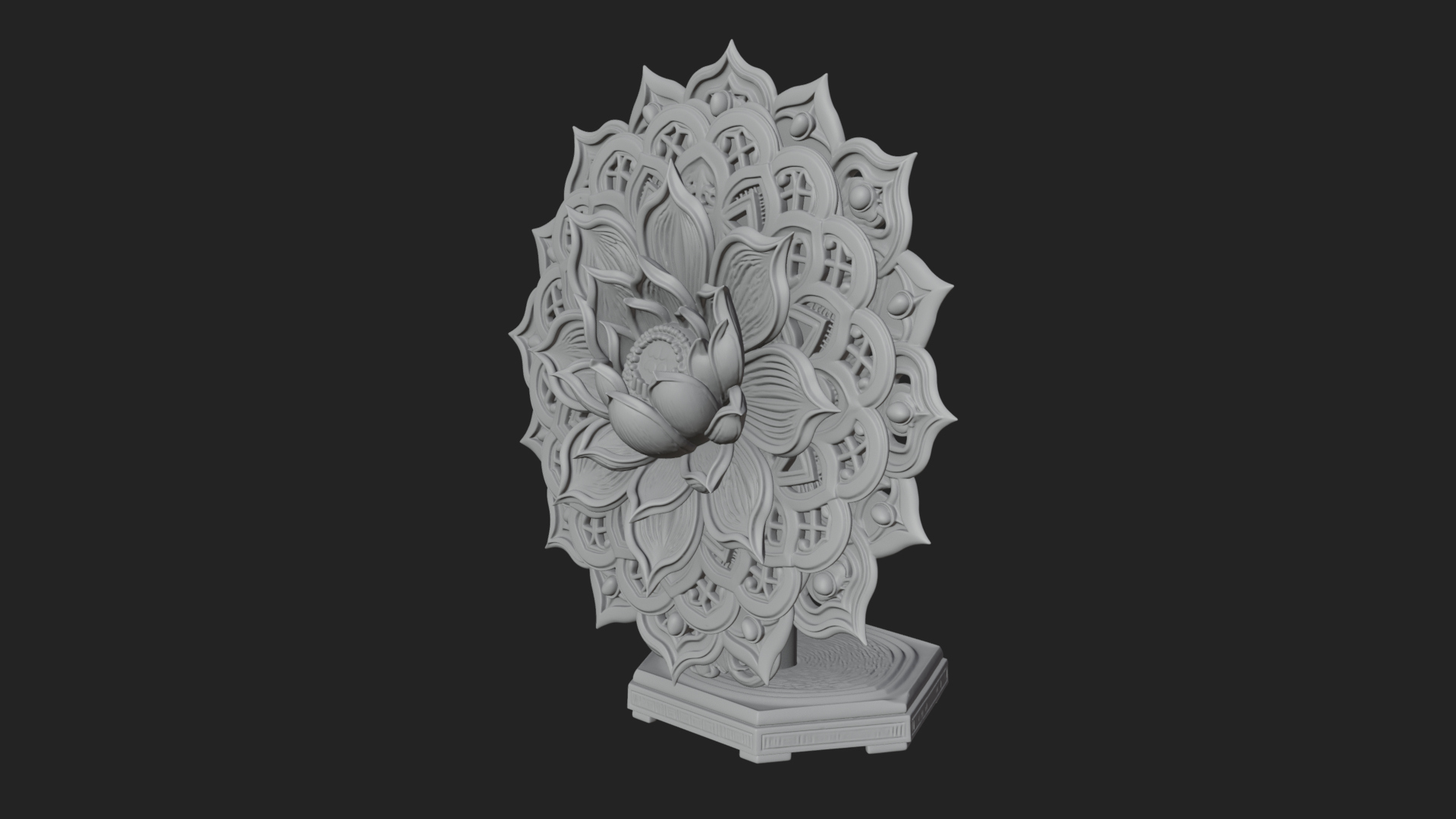 Carved Lotus Bloom Ornament Design 3 3D Print Model 3D Model