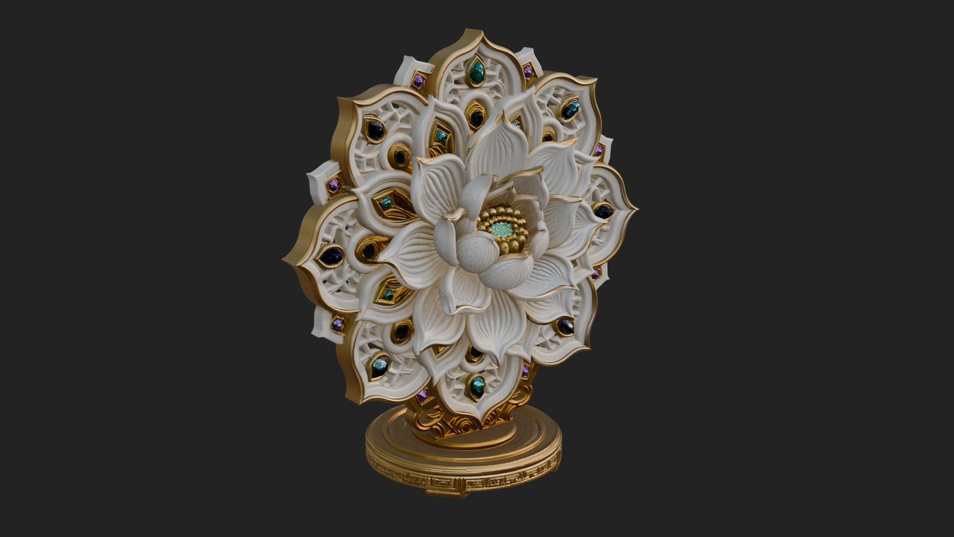 Carved Lotus Bloom Ornament Design 4 3D Print Model 3D Model