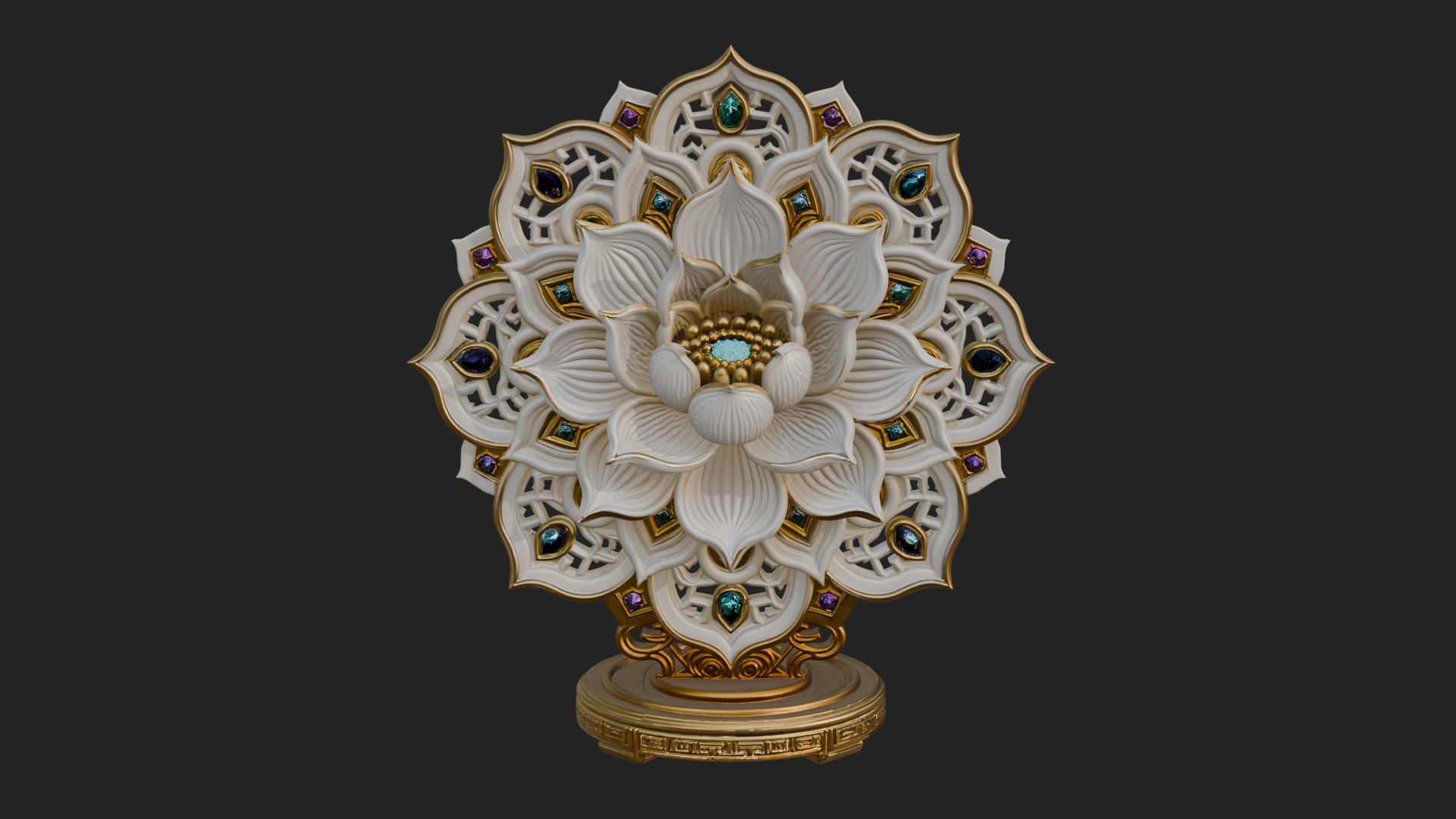 Carved Lotus Bloom Ornament Design 4 3D Print Model 3D Model