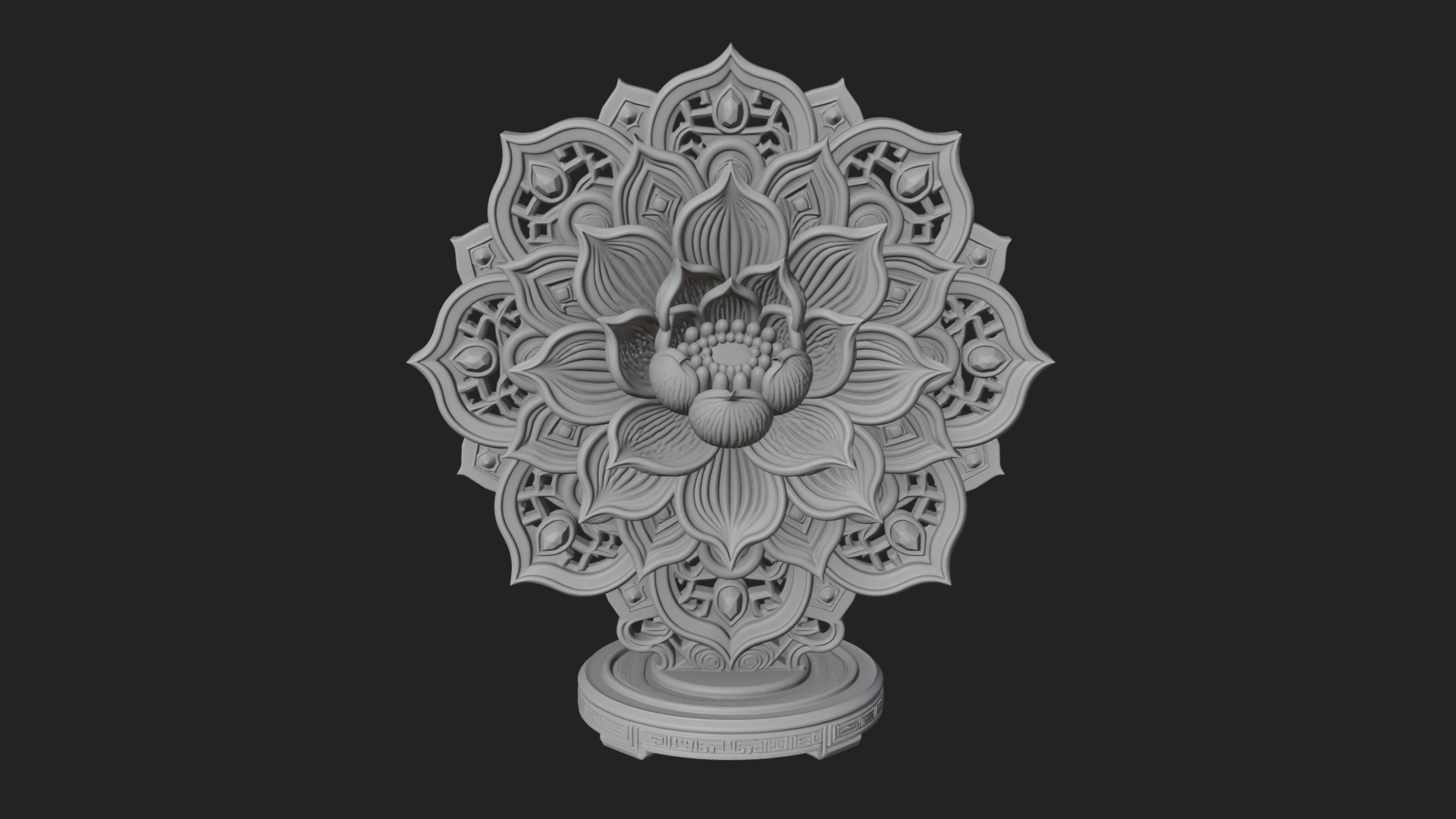 Carved Lotus Bloom Ornament Design 4 3D Print Model 3D Model