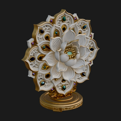 Carved Lotus Bloom Ornament Design 4 3D Print Model