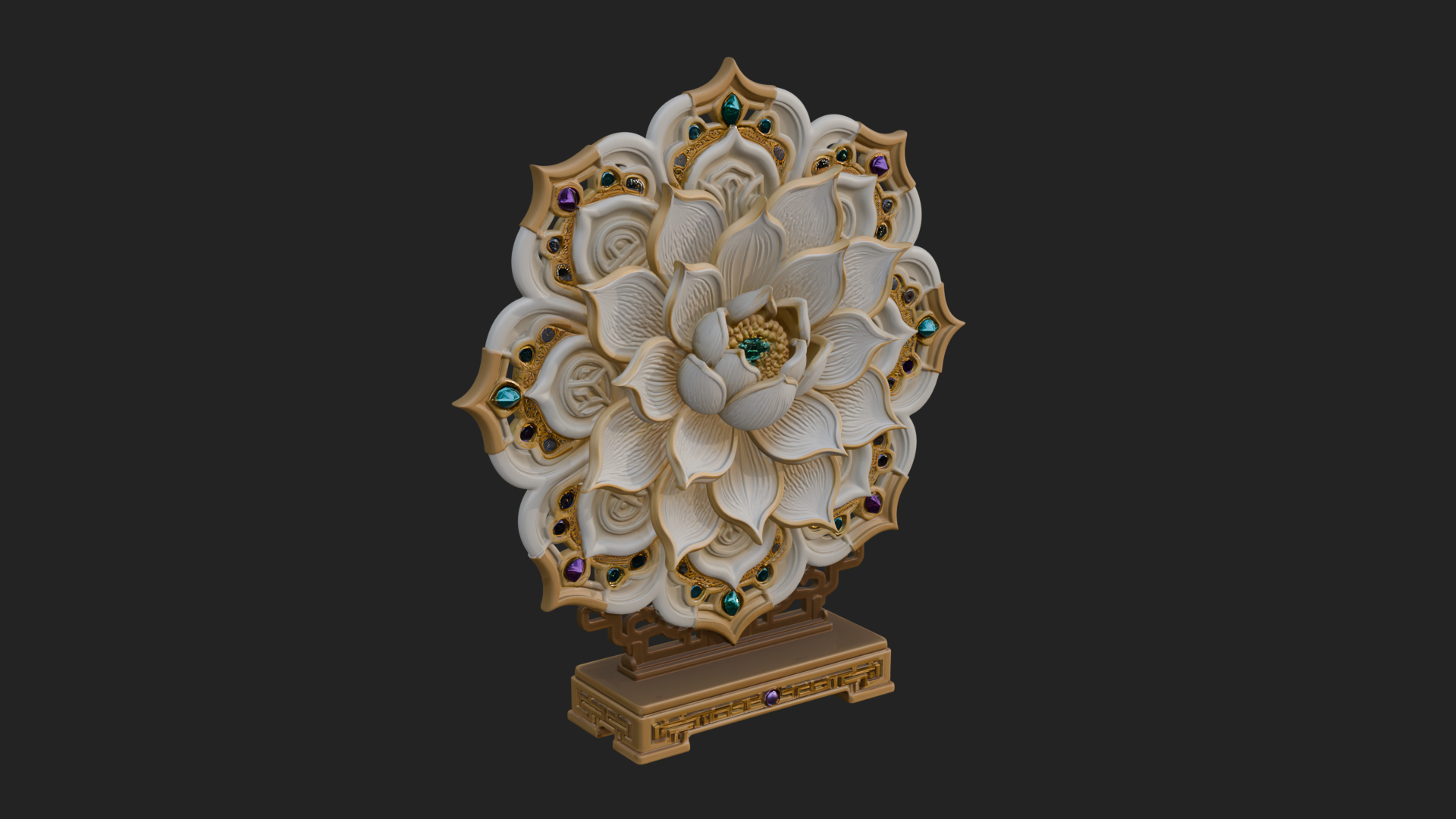 Carved Lotus Bloom Ornament Design 5 3D Print Model 3D Model