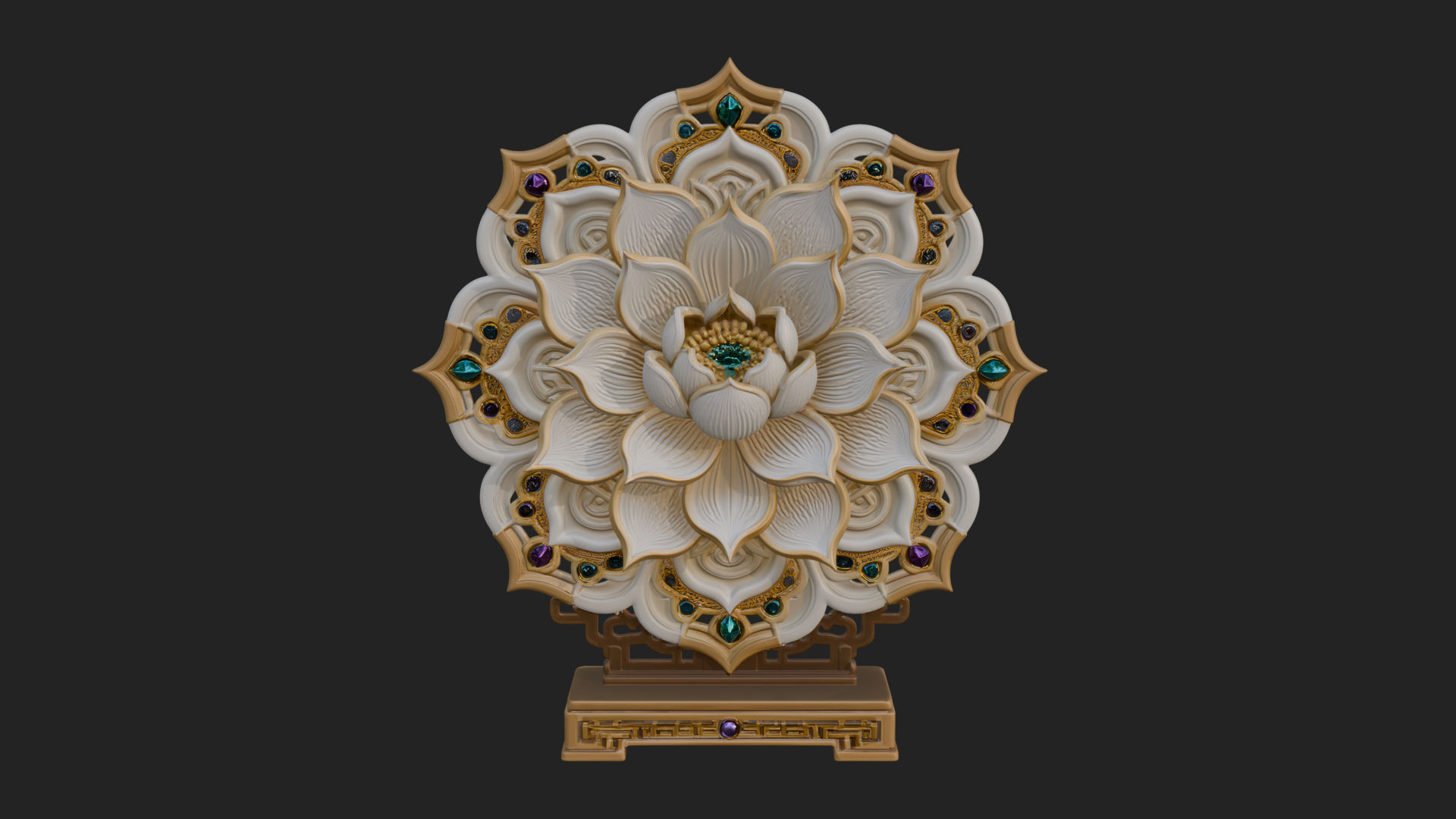 Carved Lotus Bloom Ornament Design 5 3D Print Model 3D Model