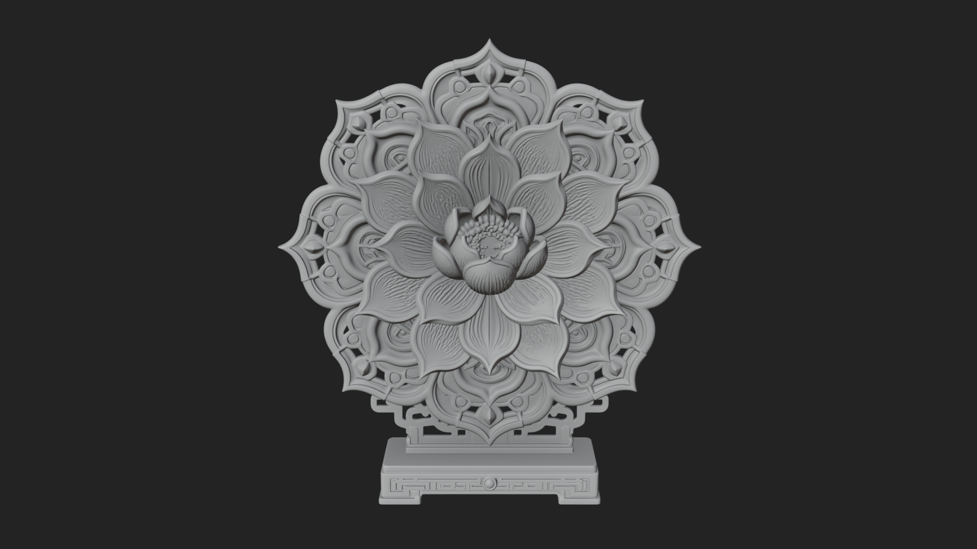 Carved Lotus Bloom Ornament Design 5 3D Print Model 3D Model