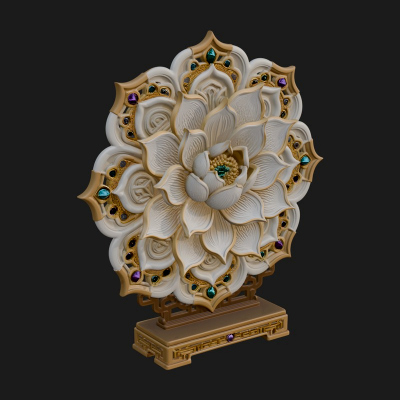 Carved Lotus Bloom Ornament Design 5 3D Print Model