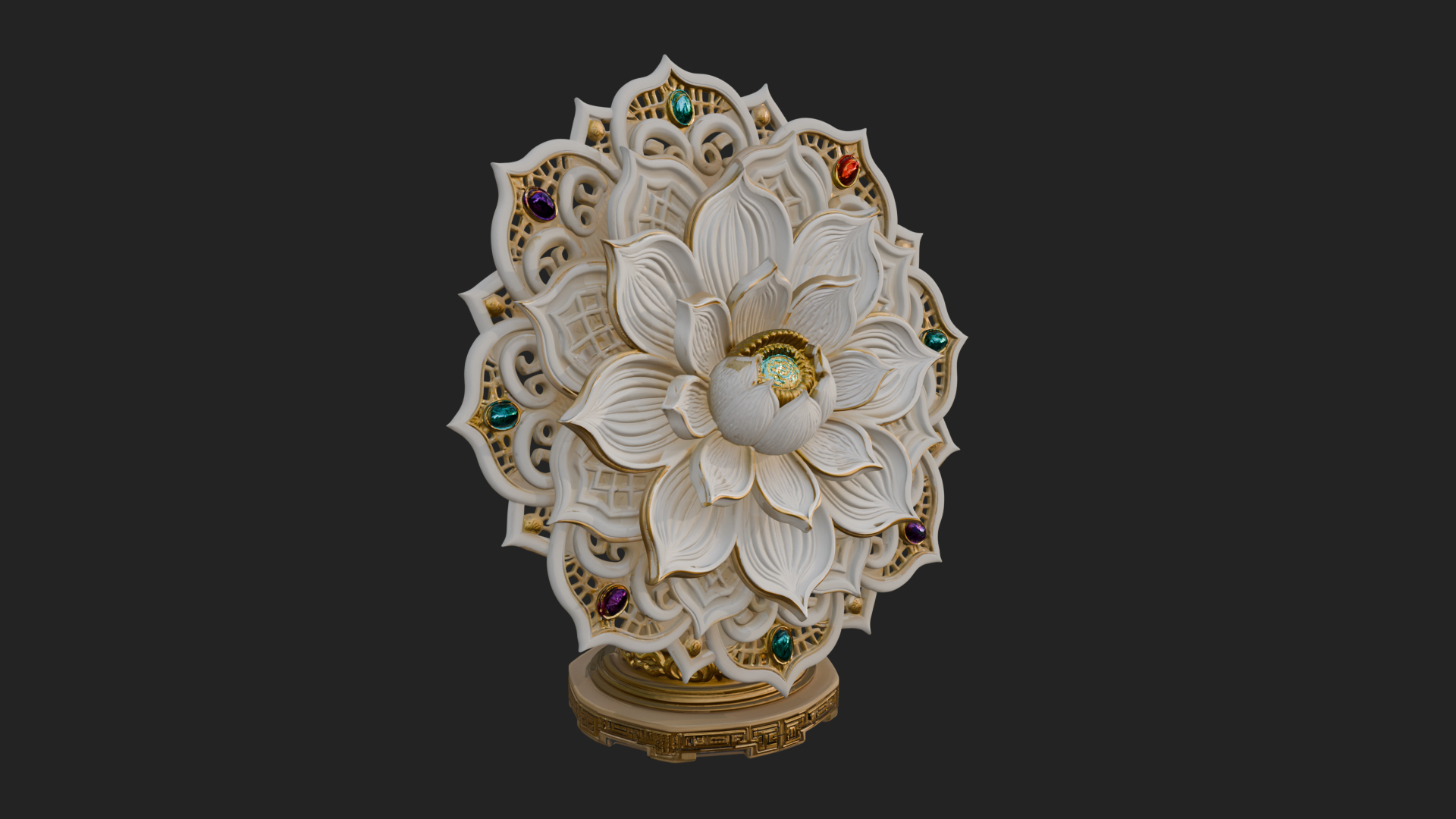 Carved Lotus Bloom Ornament Design 6 3D Print Model 3D Model