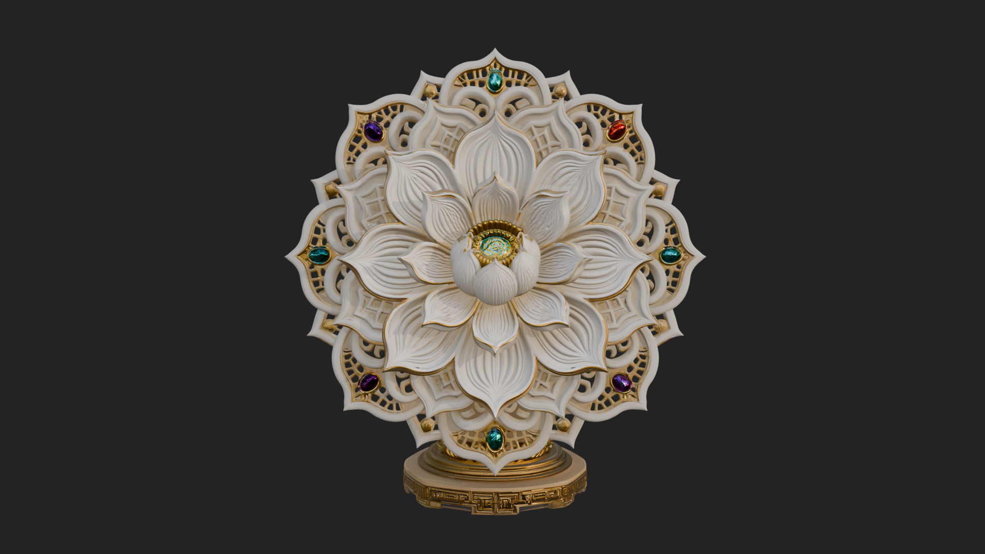 Carved Lotus Bloom Ornament Design 6 3D Print Model 3D Model
