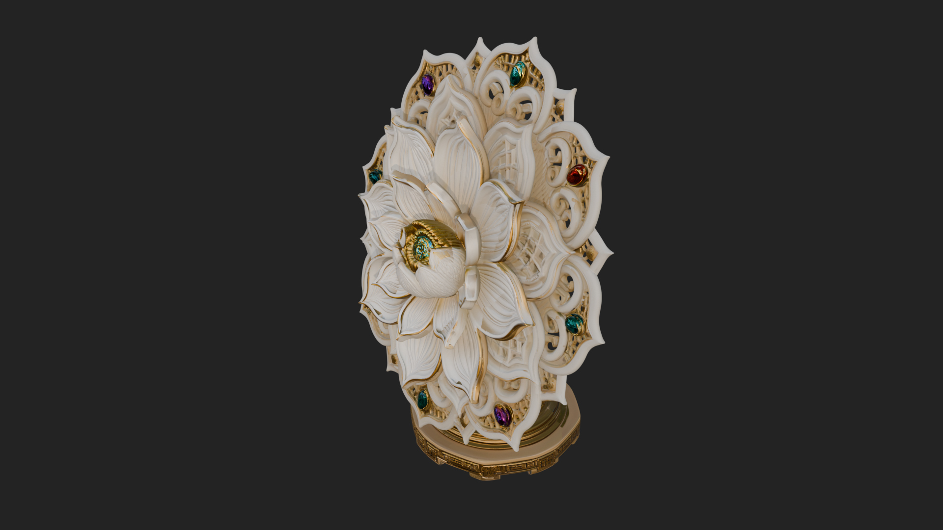 Carved Lotus Bloom Ornament Design 6 3D Print Model 3D Model