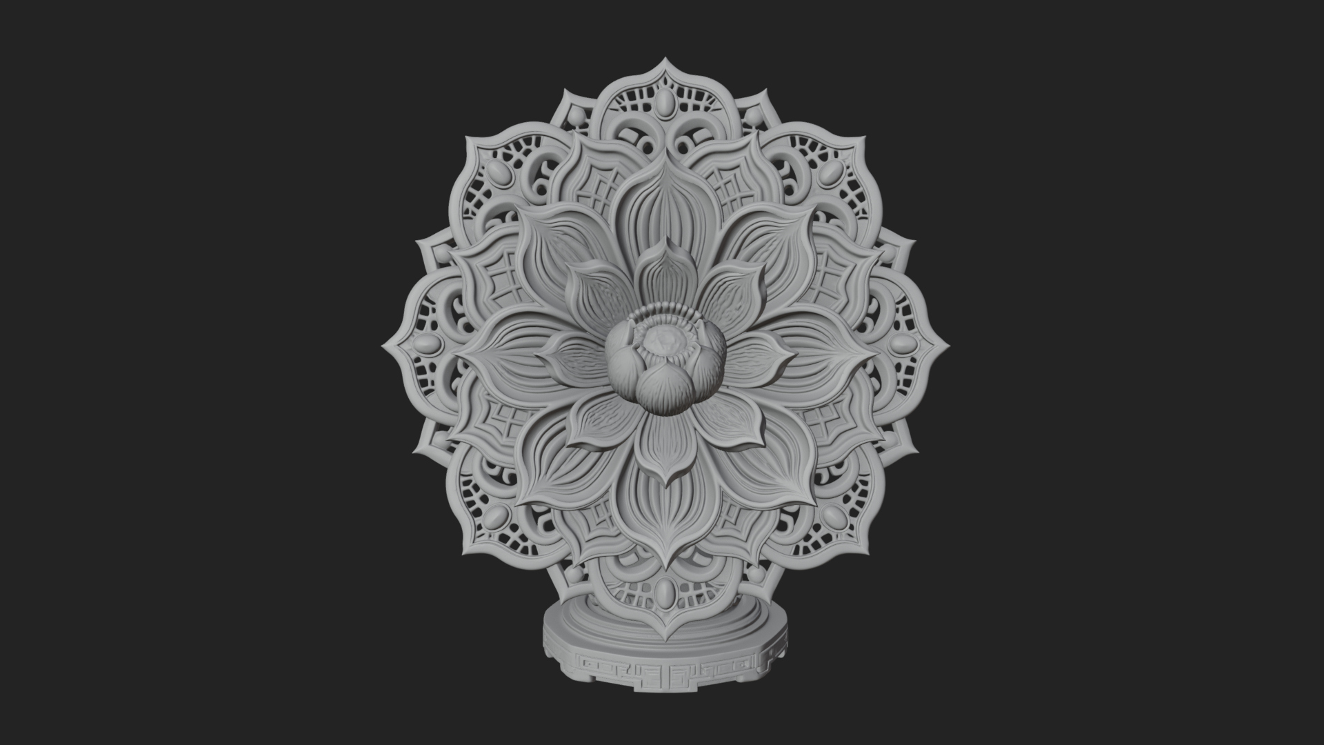 Carved Lotus Bloom Ornament Design 6 3D Print Model 3D Model