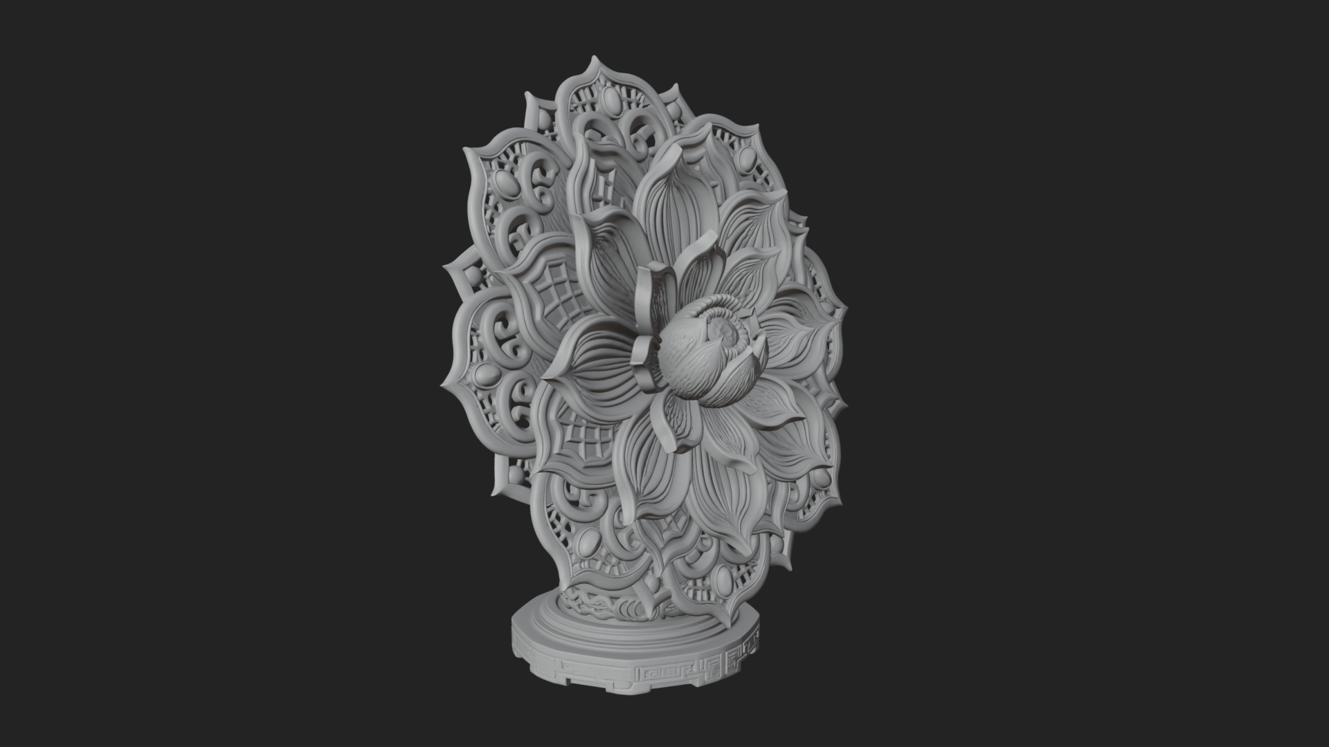 Carved Lotus Bloom Ornament Design 6 3D Print Model 3D Model
