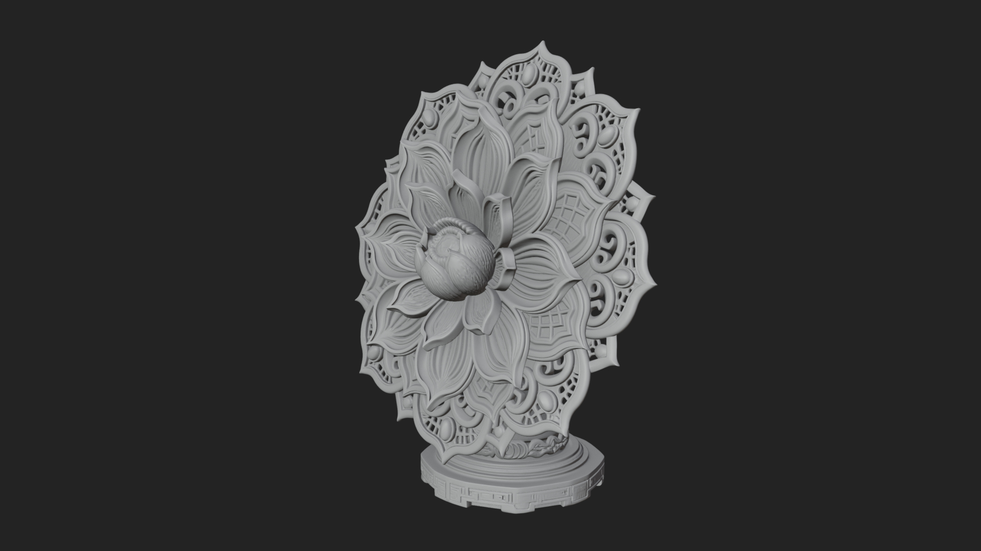 Carved Lotus Bloom Ornament Design 6 3D Print Model 3D Model