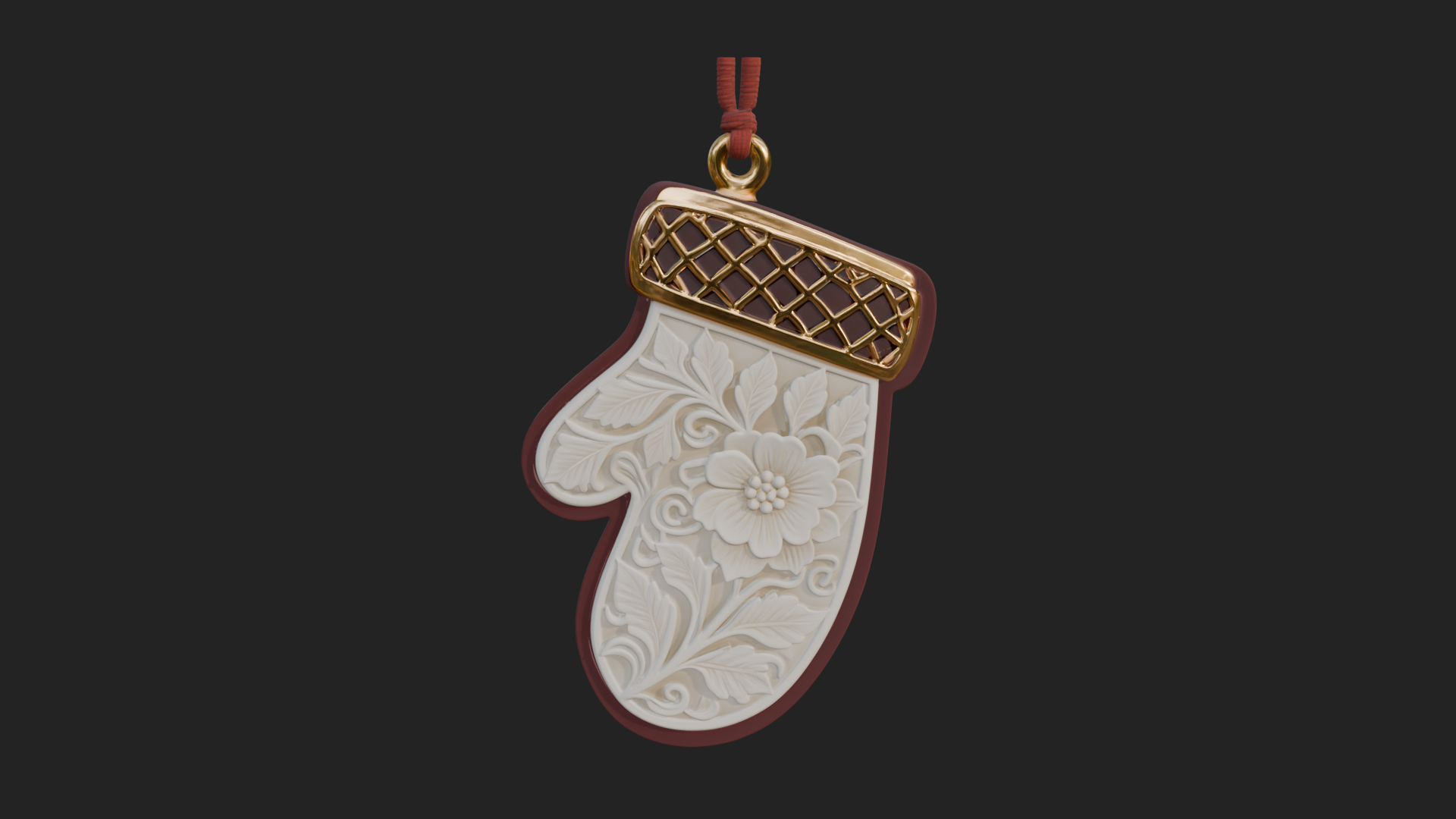 Carved Mitten Ornament Design 2 3D Print Model 3D Model