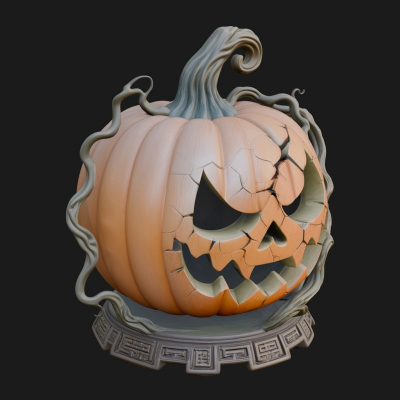 Carved Pumpkin Lantern Statue Design 1 3D Print Model
