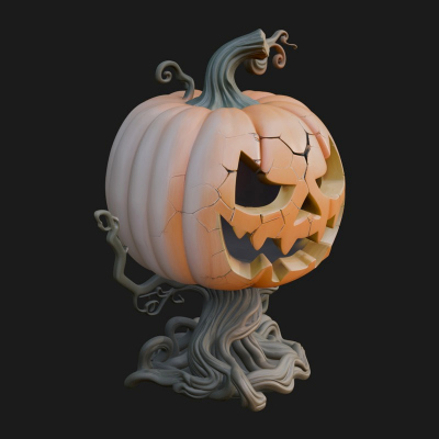 Carved Pumpkin Lantern Statue Design 2 3D Print Model