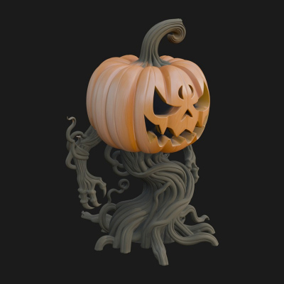 Carved Pumpkin Lantern Statue Design 3 3D Print Model