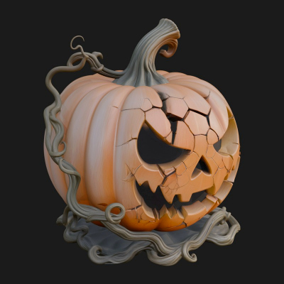Carved Pumpkin Lantern Statue Design 4 3D Print Model