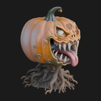 Carved Pumpkin Lantern Statue Design 9 3D Print Model
