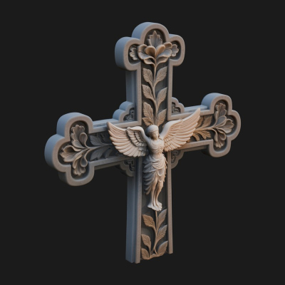 Carved Relief Wall Cross Design 1 3D Print Model