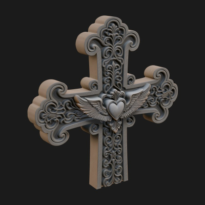 Carved Relief Wall Cross Design 2 3D Print Model
