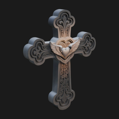 Carved Relief Wall Cross Design 217 3D Print Model