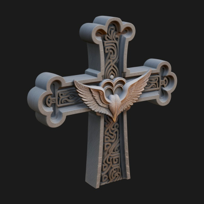 Carved Relief Wall Cross Design 219 3D Print Model