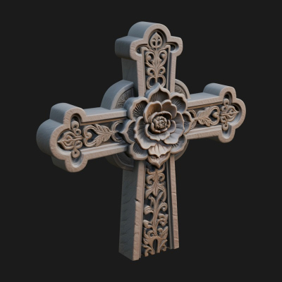 Carved Relief Wall Cross Design 228 3D Print Model
