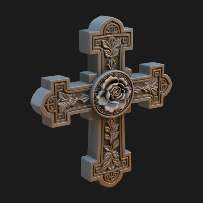 Carved Relief Wall Cross Design 25 3D Print Model