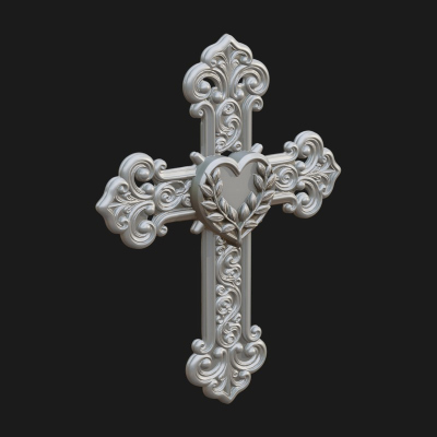 Carved Relief Wall Cross Design 300 3D Print Model