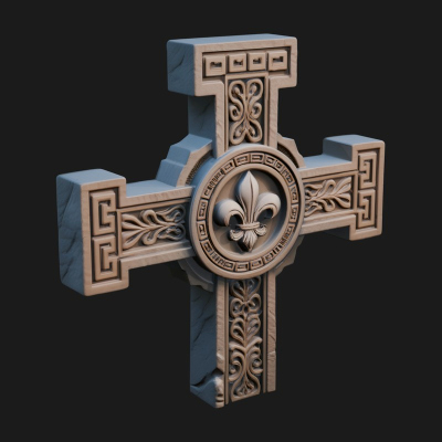 Carved Relief Wall Cross Design 389 3D Print Model