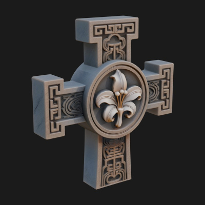 Carved Relief Wall Cross Design 428 3D Print Model