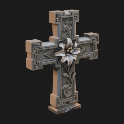Carved Relief Wall Cross Design 589 3D Print Model