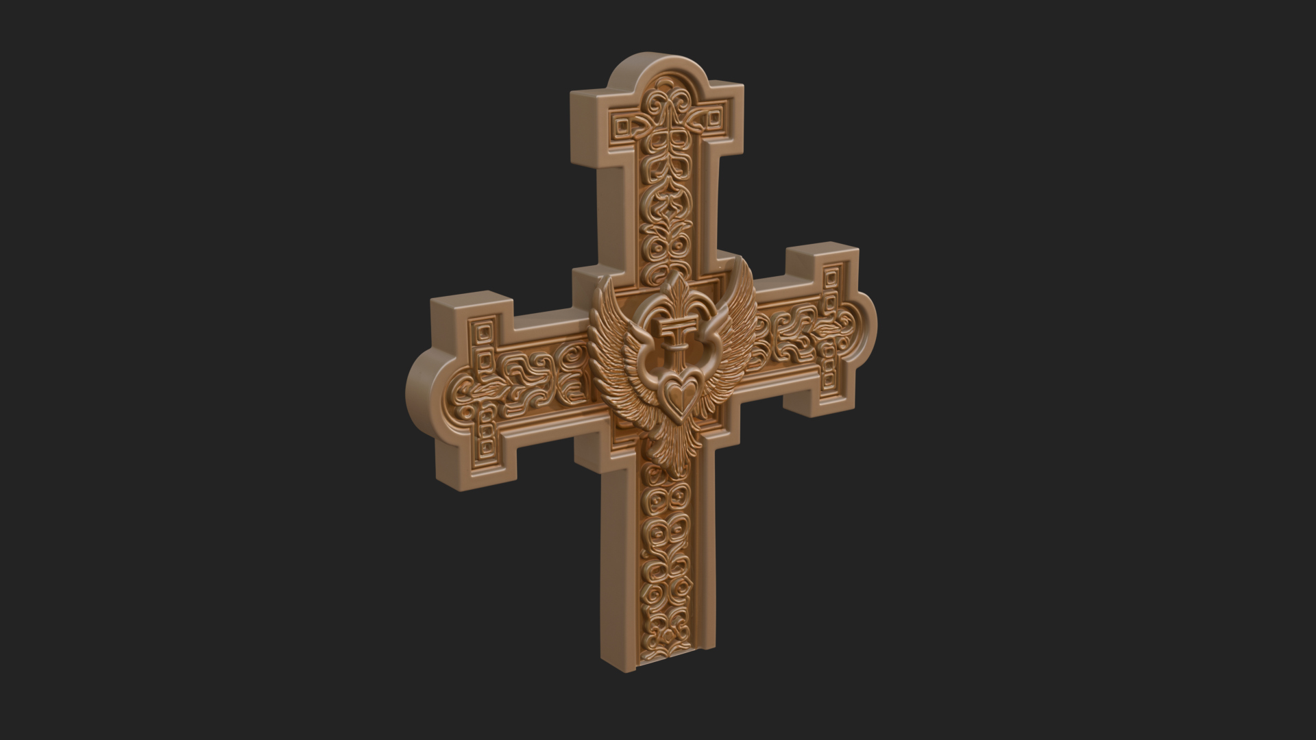 Carved Relief Wall Cross Design 6 3D Print Model 3D Model
