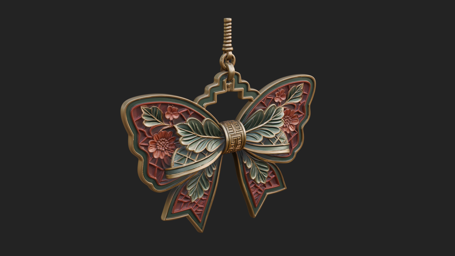 Carved Ribbon Bow Ornament Design 1 3D Print Model 3D Model