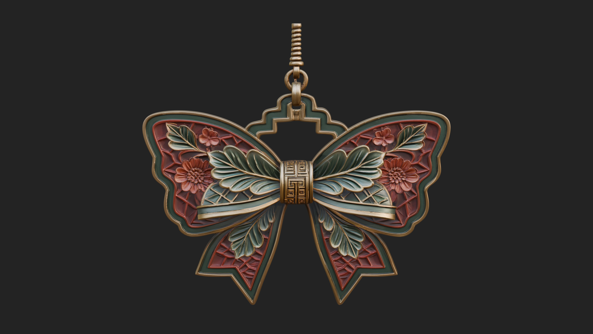 Carved Ribbon Bow Ornament Design 1 3D Print Model 3D Model