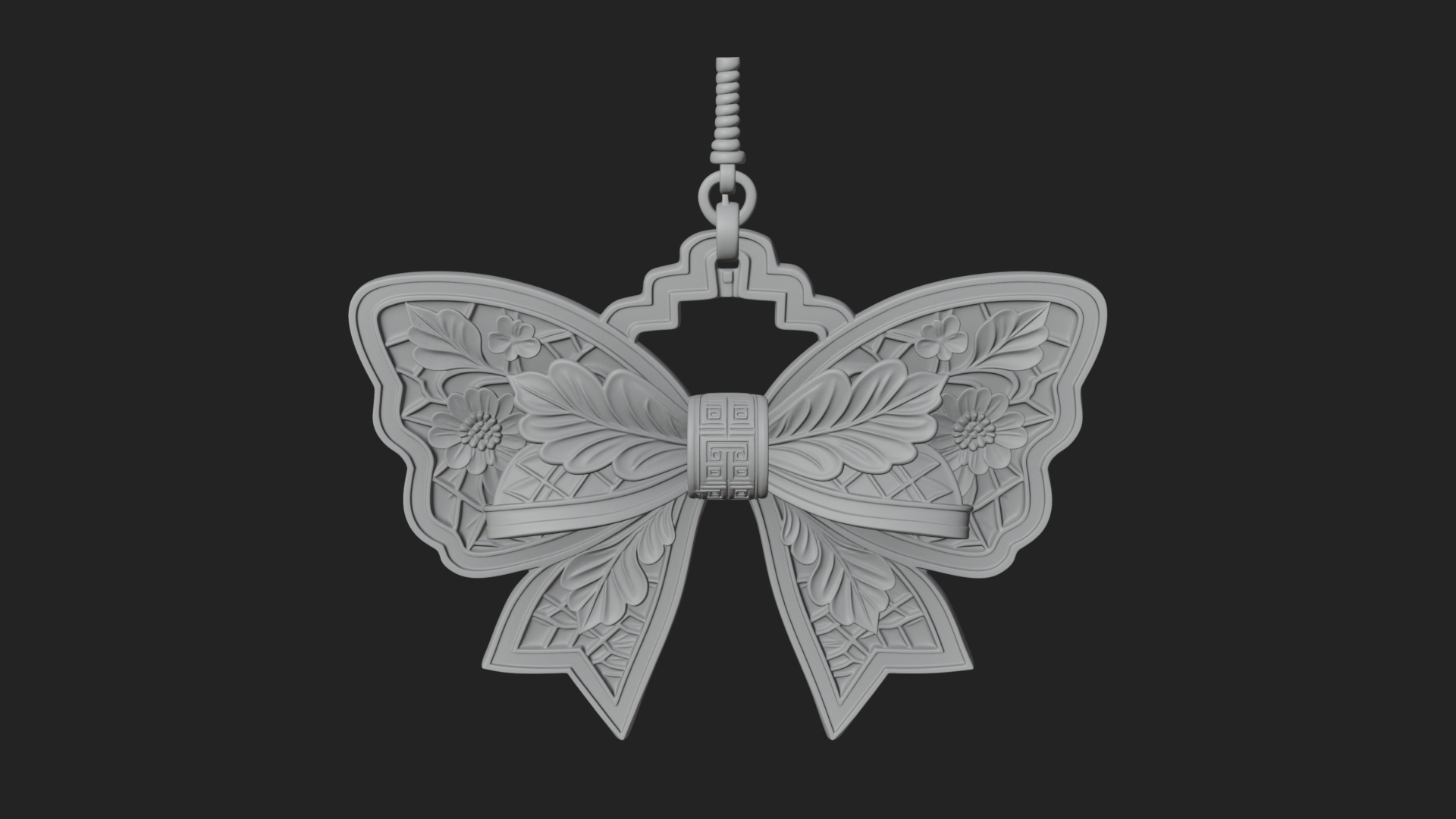 Carved Ribbon Bow Ornament Design 1 3D Print Model 3D Model