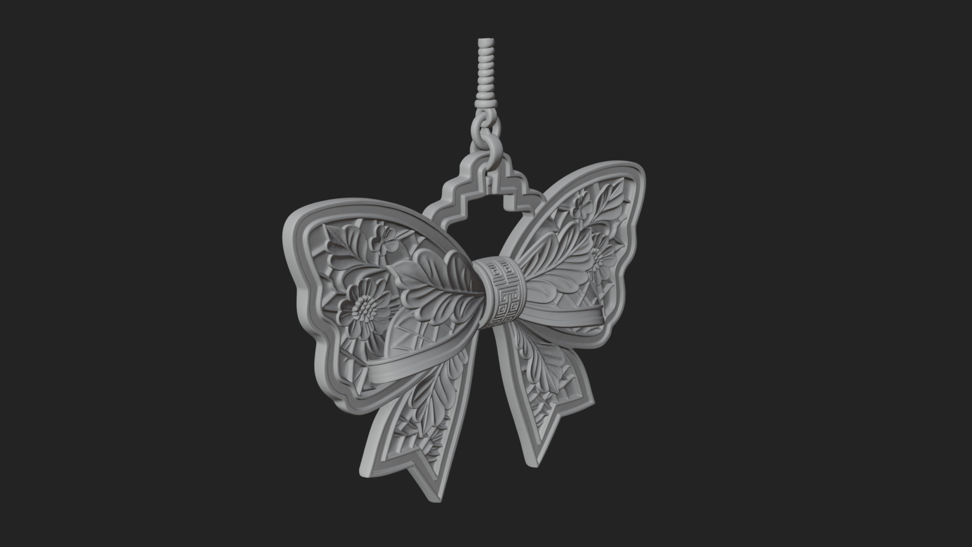 Carved Ribbon Bow Ornament Design 1 3D Print Model 3D Model