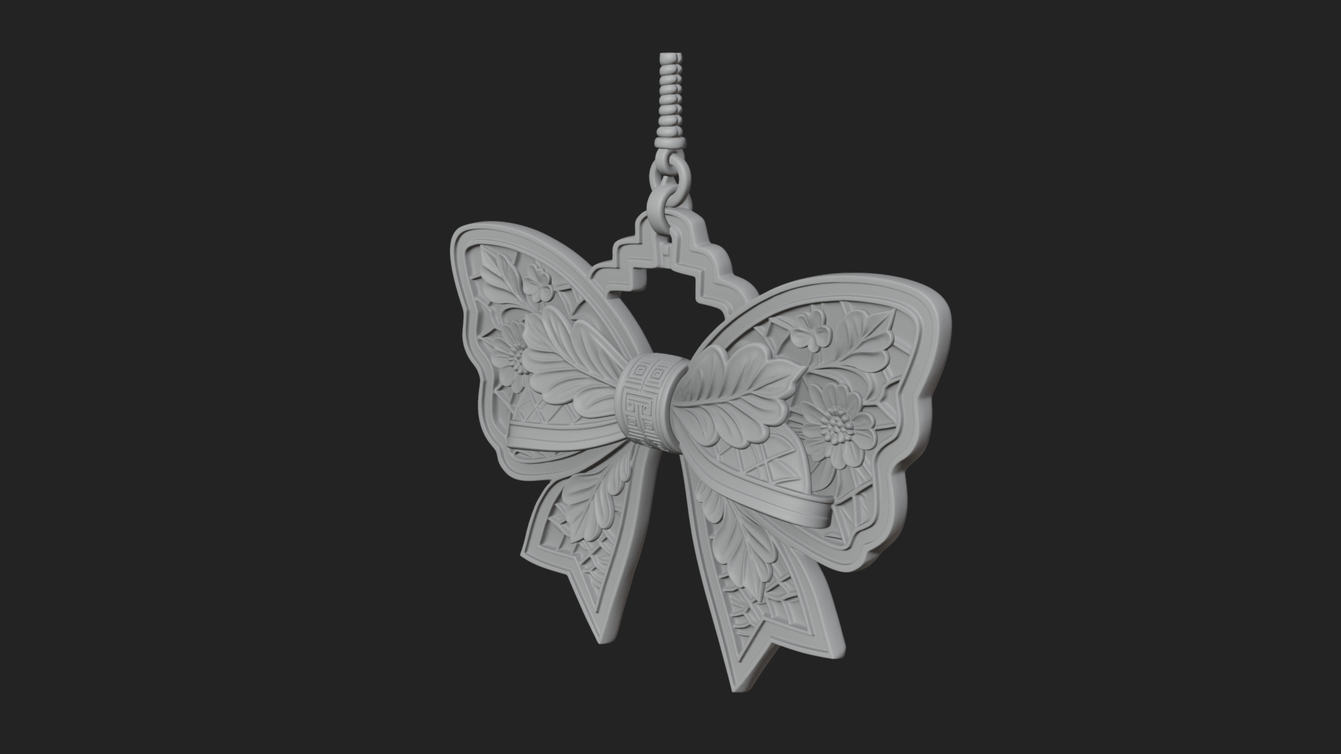Carved Ribbon Bow Ornament Design 1 3D Print Model 3D Model