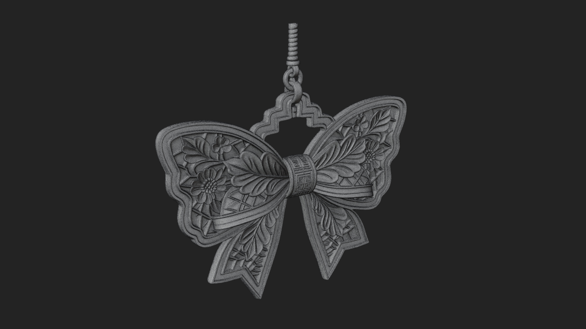 Carved Ribbon Bow Ornament Design 1 3D Print Model 3D Model