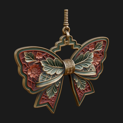 Carved Ribbon Bow Ornament Design 1 3D Print Model