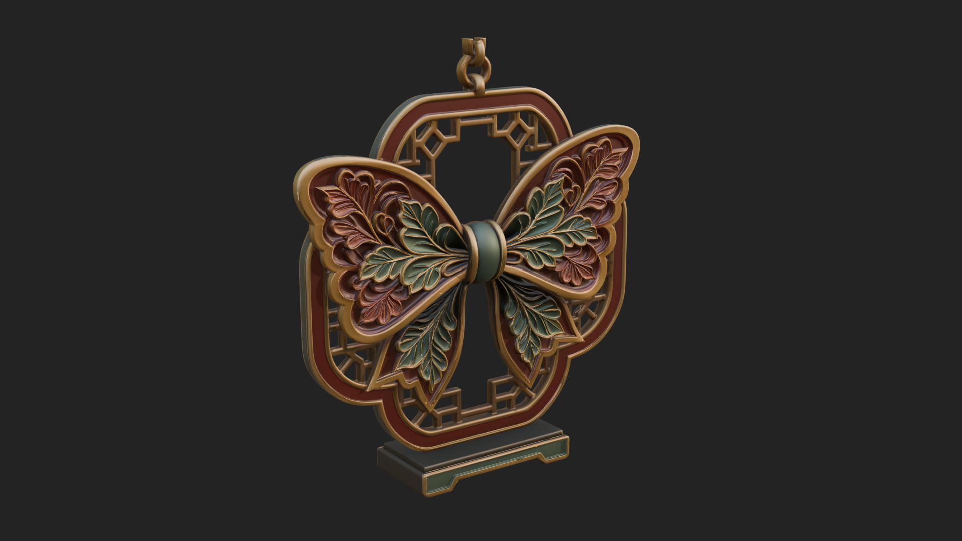 Carved Ribbon Bow Ornament Design 2 3D Print Model 3D Model