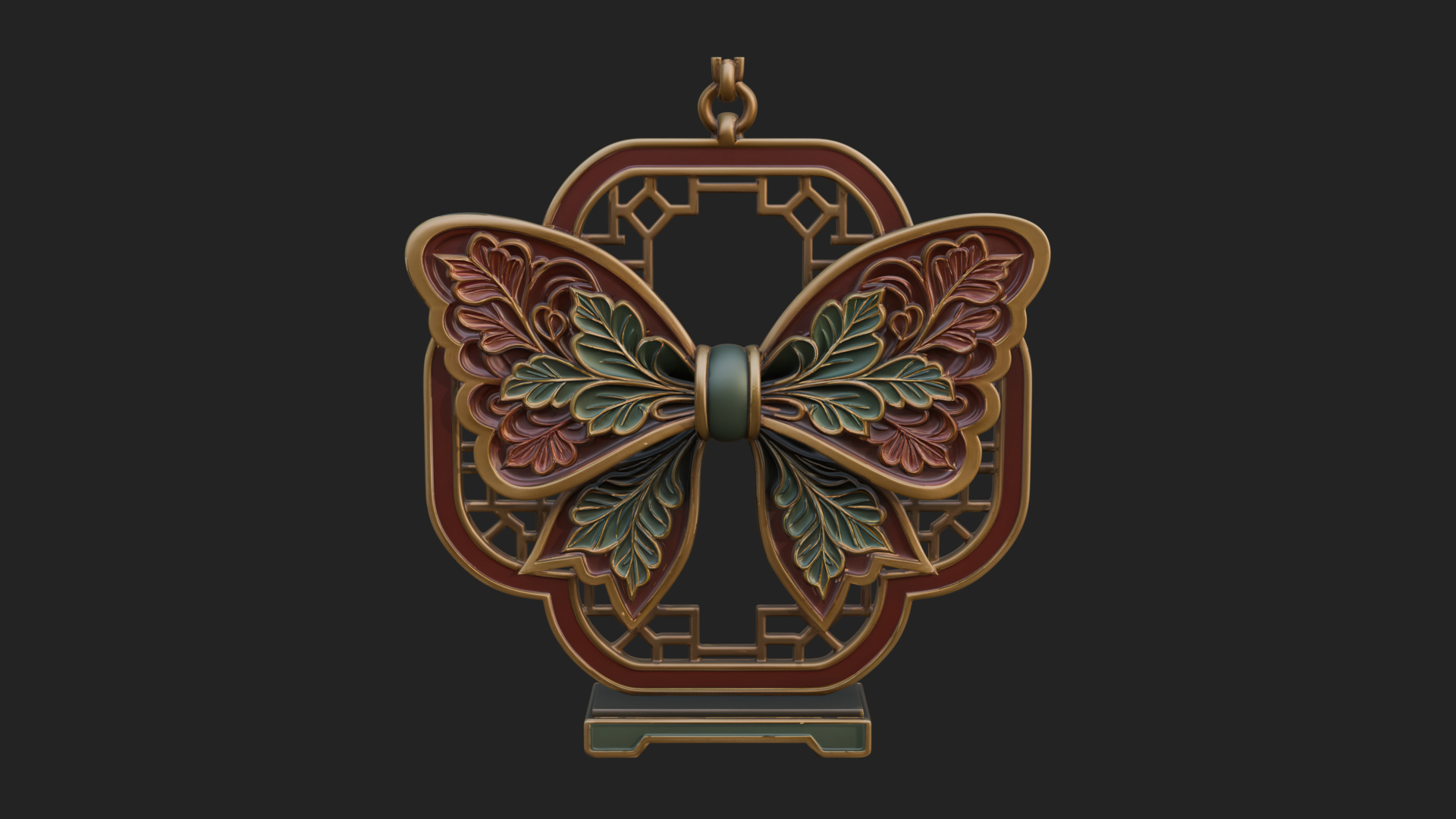 Carved Ribbon Bow Ornament Design 2 3D Print Model 3D Model