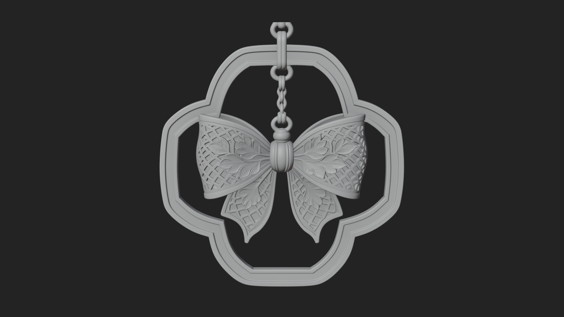 Carved Ribbon Bow Ornament Design 4 3D Print Model 3D Model