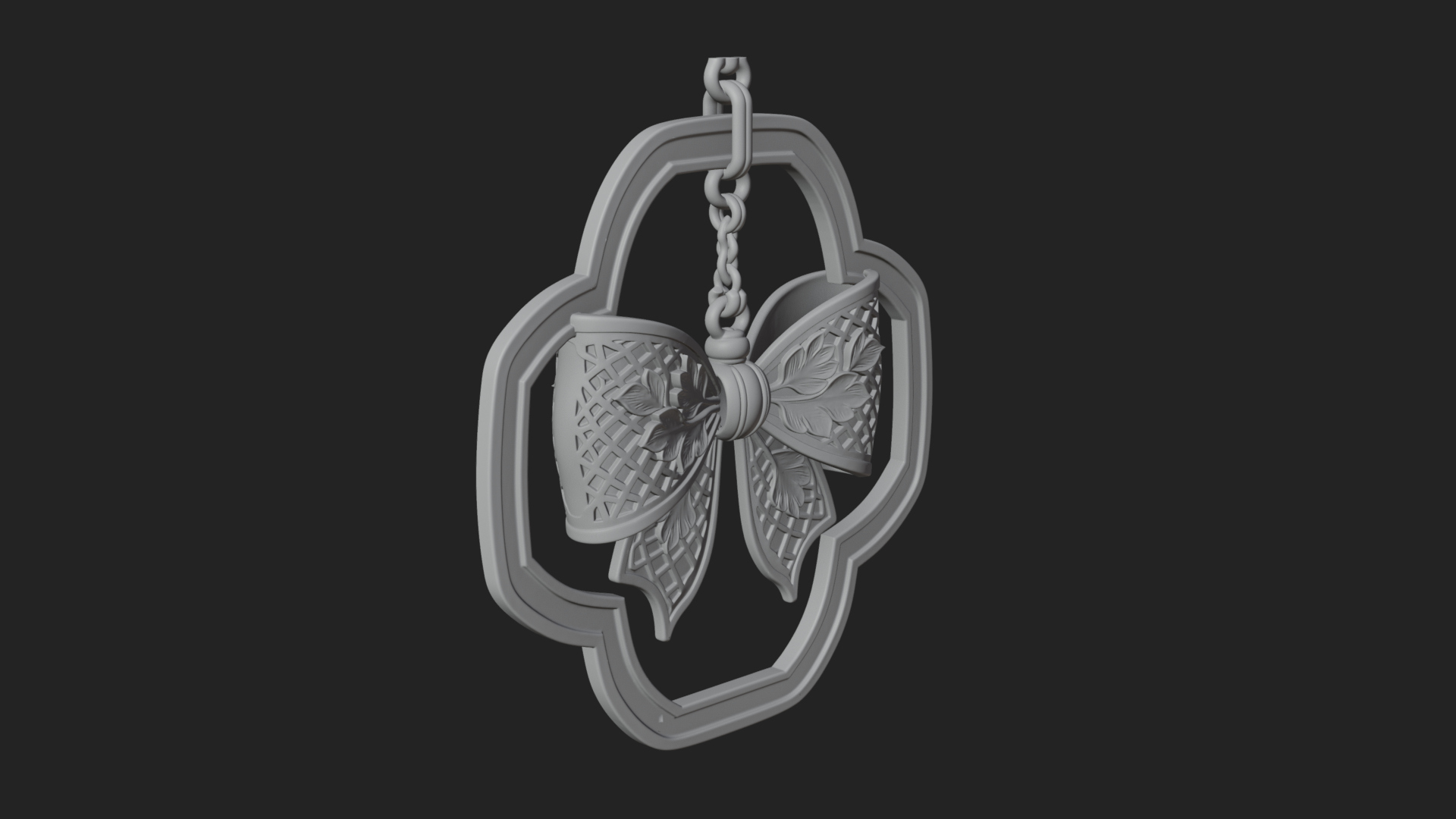 Carved Ribbon Bow Ornament Design 4 3D Print Model 3D Model