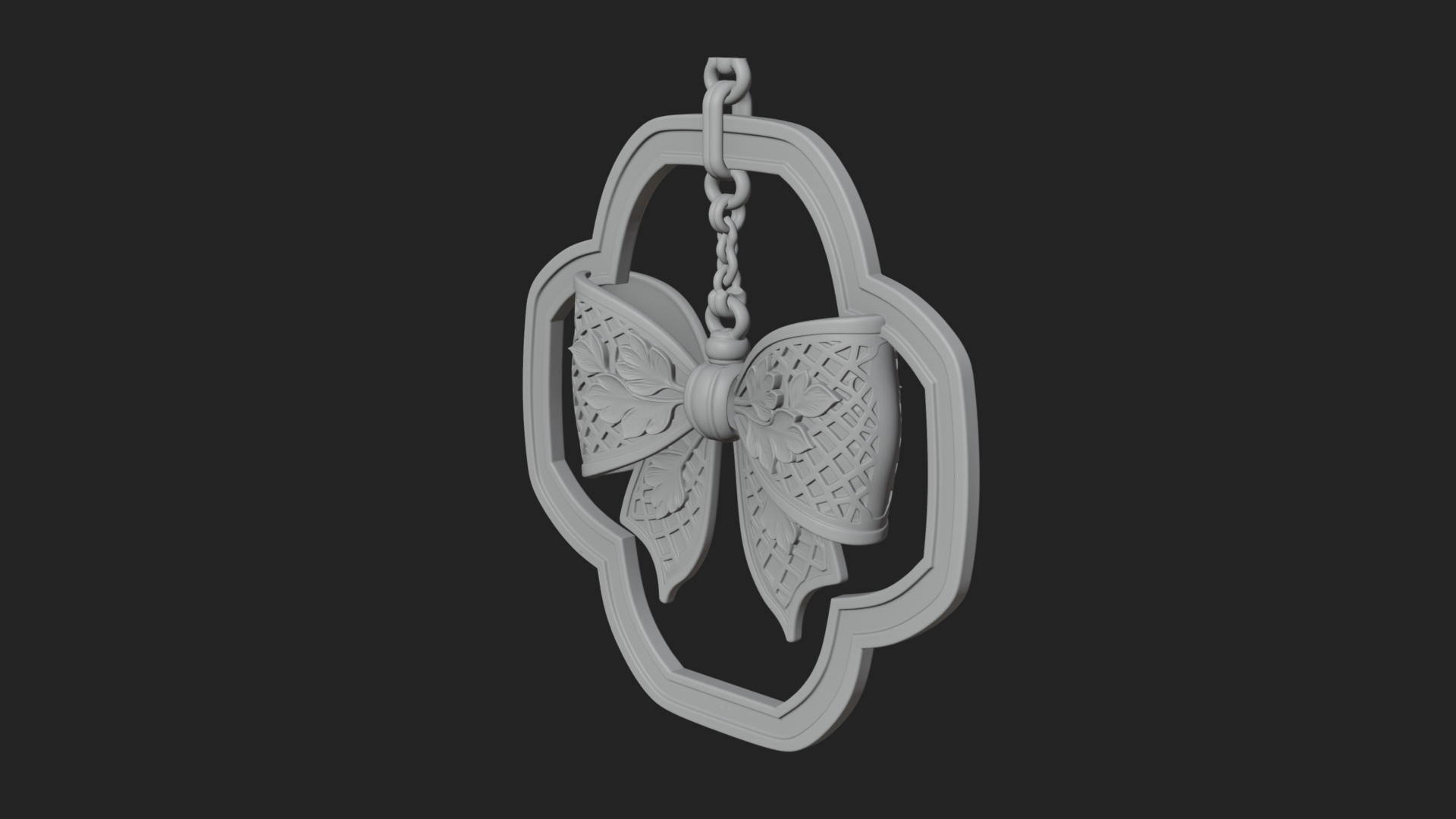 Carved Ribbon Bow Ornament Design 4 3D Print Model 3D Model
