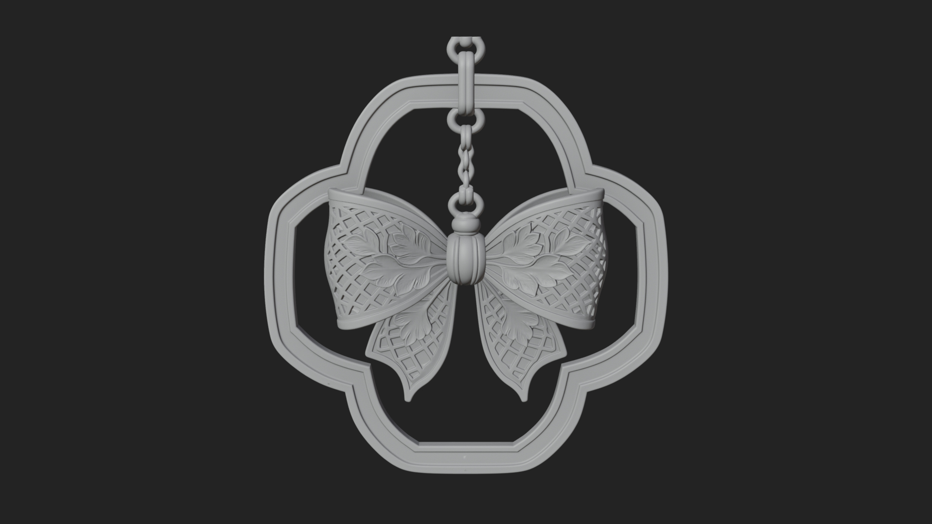 Carved Ribbon Bow Ornament Design 4 3D Print Model 3D Model