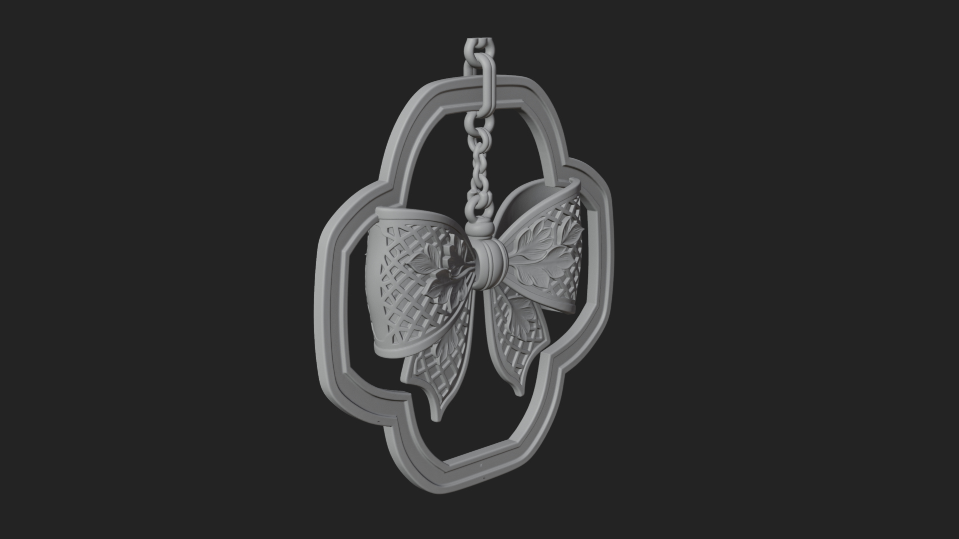 Carved Ribbon Bow Ornament Design 4 3D Print Model 3D Model