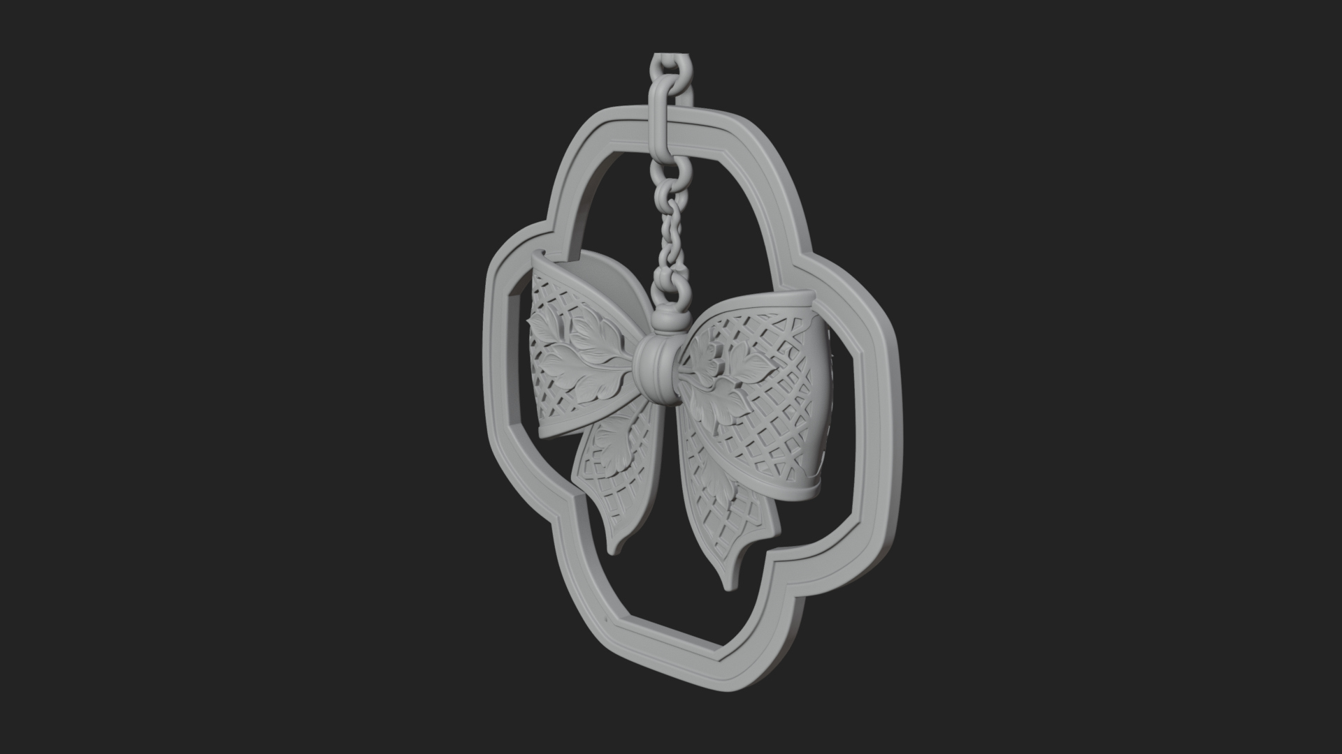 Carved Ribbon Bow Ornament Design 4 3D Print Model 3D Model