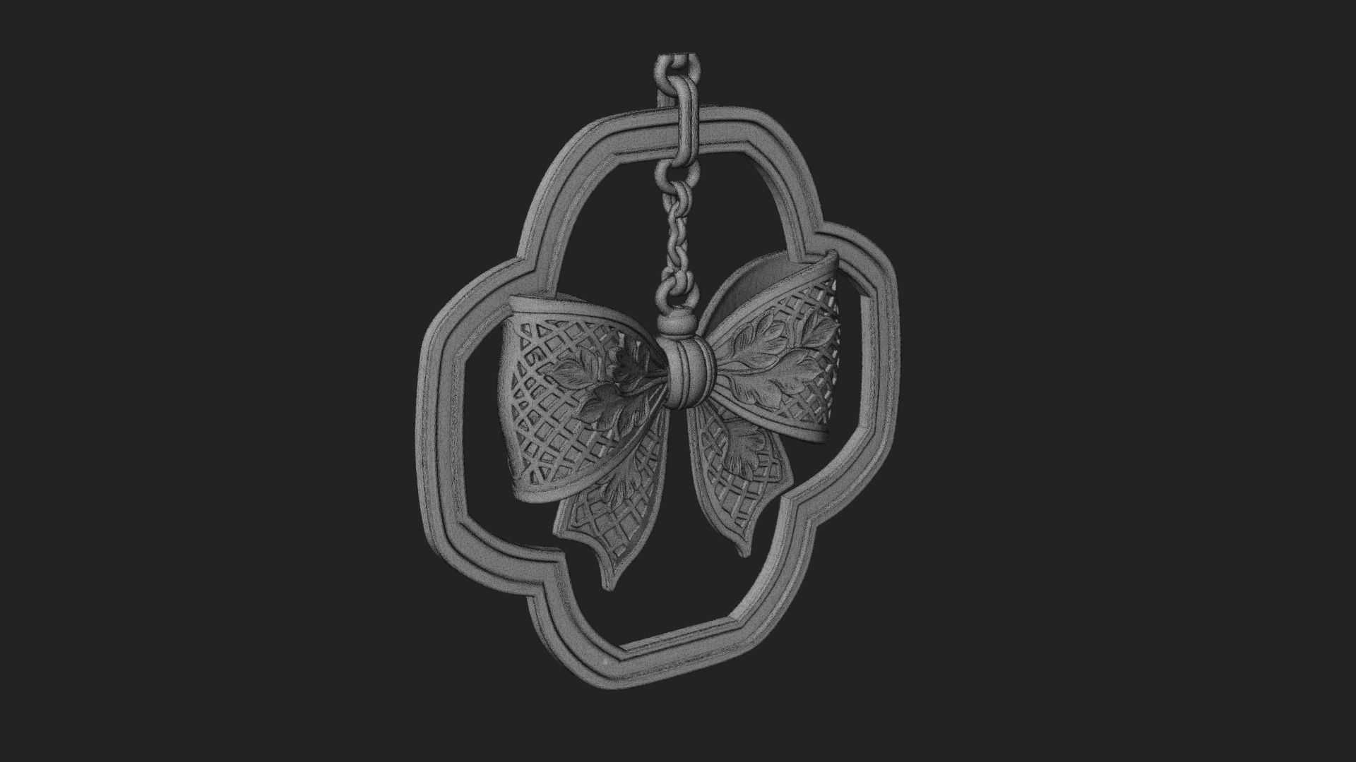 Carved Ribbon Bow Ornament Design 4 3D Print Model 3D Model